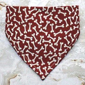 HAND CRAFTED Bandana Dog Bones White on Red Print Pet Scarf Accessory